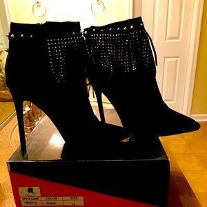 NIB Black Fringe Stiletto Booties